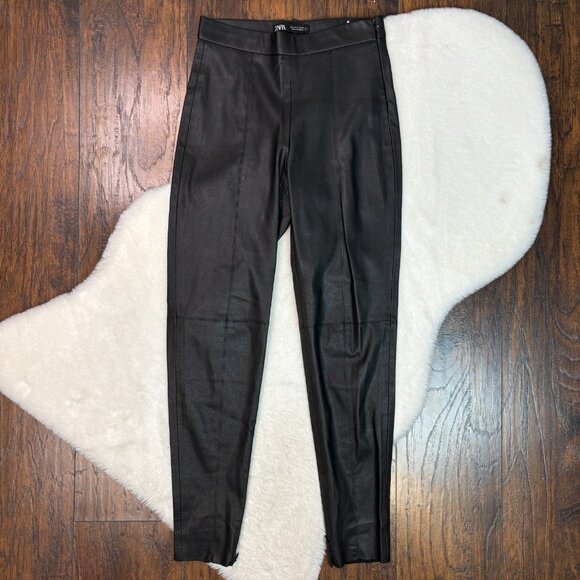 Zara Pants - Zara Skinny‎ Pants Small Black Faux Leather Side Zip